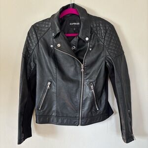 Express Black Quilted Faux Leather Moto Jacket Size Medium